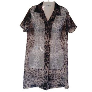 DAWN JOY II Sheer Leopard Print Short Sleeve Button Up Jacket Size 6P
